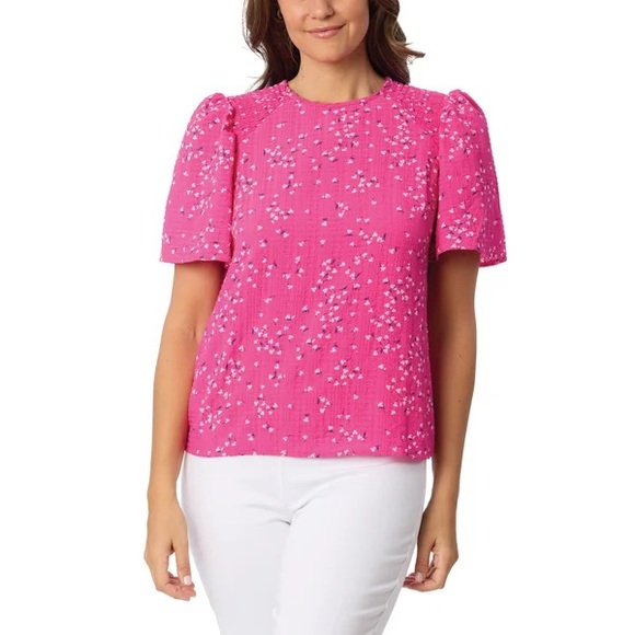 Draper James Tops - Draper James Pink Blouse with Boxy Style and Short Puff Sleeves